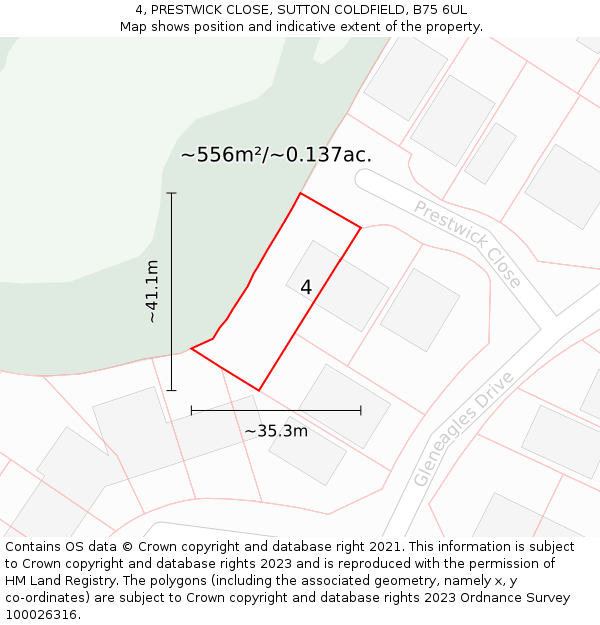 4, PRESTWICK CLOSE, SUTTON COLDFIELD, B75 6UL: Plot and title map