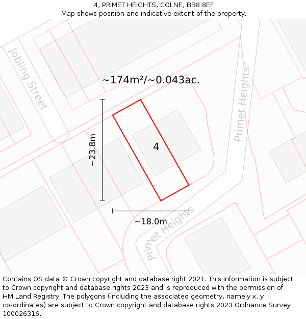 4, PRIMET HEIGHTS, COLNE, BB8 8EF: Plot and title map