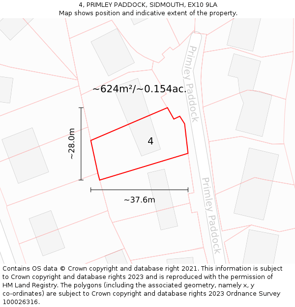 4, PRIMLEY PADDOCK, SIDMOUTH, EX10 9LA: Plot and title map