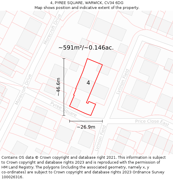 4, PYREE SQUARE, WARWICK, CV34 6DG: Plot and title map