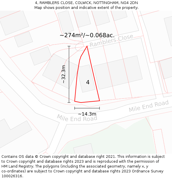 4, RAMBLERS CLOSE, COLWICK, NOTTINGHAM, NG4 2DN: Plot and title map