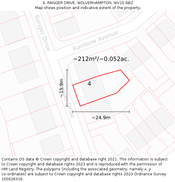 4, RANGER DRIVE, WOLVERHAMPTON, WV10 6BZ: Plot and title map