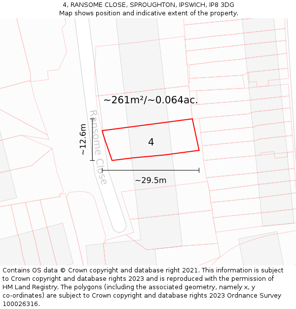 4, RANSOME CLOSE, SPROUGHTON, IPSWICH, IP8 3DG: Plot and title map