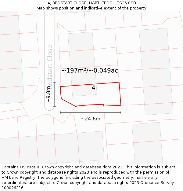 4, REDSTART CLOSE, HARTLEPOOL, TS26 0SB: Plot and title map