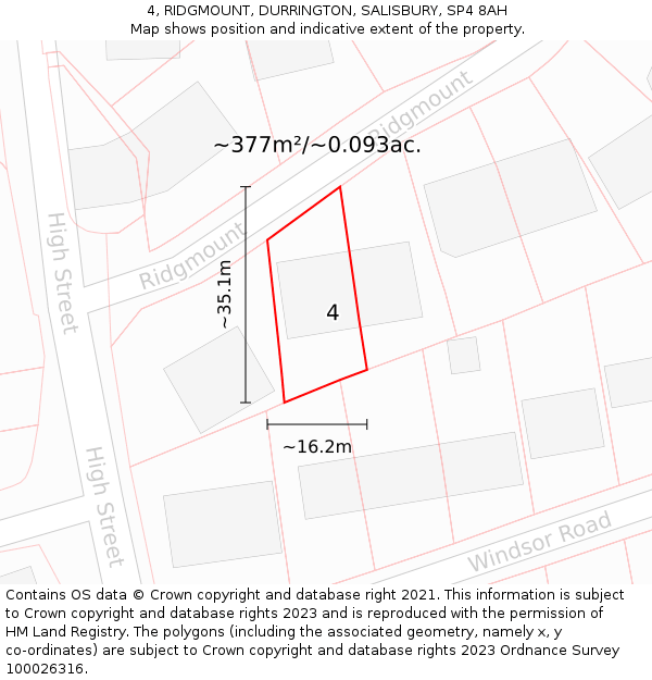 4, RIDGMOUNT, DURRINGTON, SALISBURY, SP4 8AH: Plot and title map