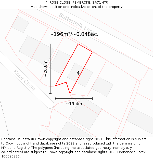 4, ROSE CLOSE, PEMBROKE, SA71 4TR: Plot and title map