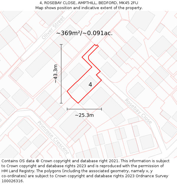 4, ROSEBAY CLOSE, AMPTHILL, BEDFORD, MK45 2FU: Plot and title map