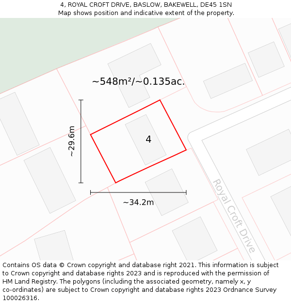 4, ROYAL CROFT DRIVE, BASLOW, BAKEWELL, DE45 1SN: Plot and title map