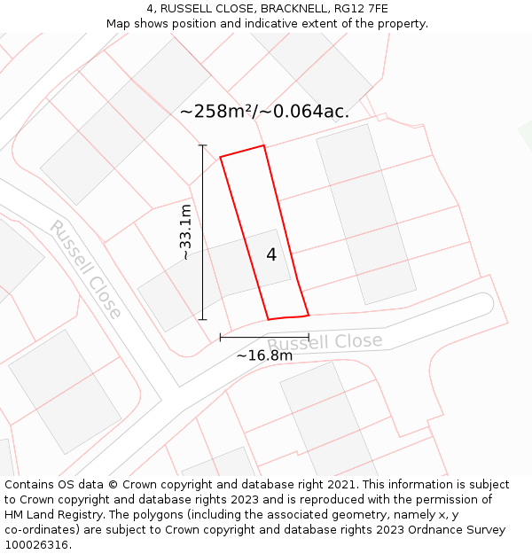 4, RUSSELL CLOSE, BRACKNELL, RG12 7FE: Plot and title map