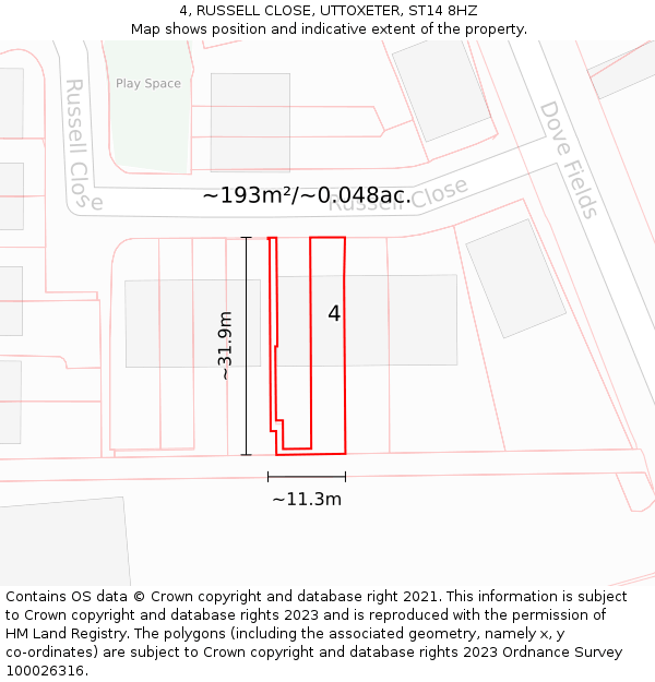 4, RUSSELL CLOSE, UTTOXETER, ST14 8HZ: Plot and title map