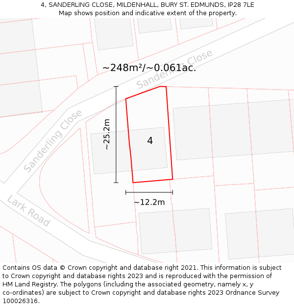 4, SANDERLING CLOSE, MILDENHALL, BURY ST EDMUNDS, IP28 7LE: Plot and title map