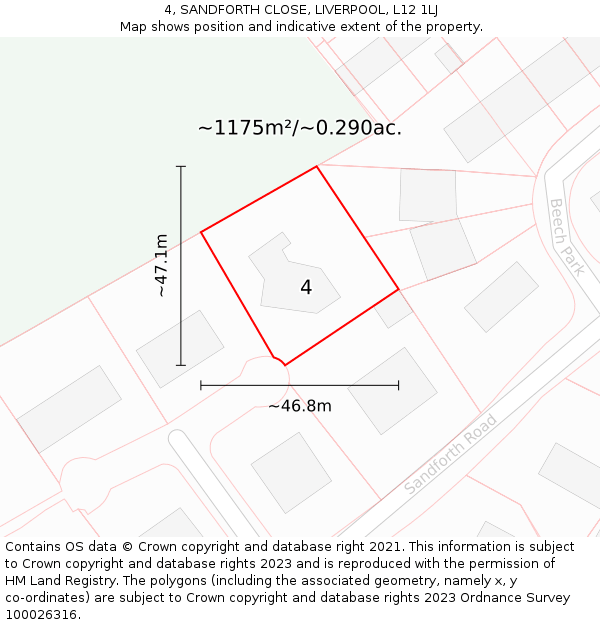 4, SANDFORTH CLOSE, LIVERPOOL, L12 1LJ: Plot and title map