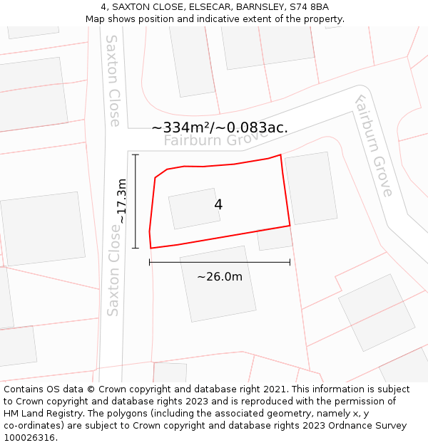 4, SAXTON CLOSE, ELSECAR, BARNSLEY, S74 8BA: Plot and title map