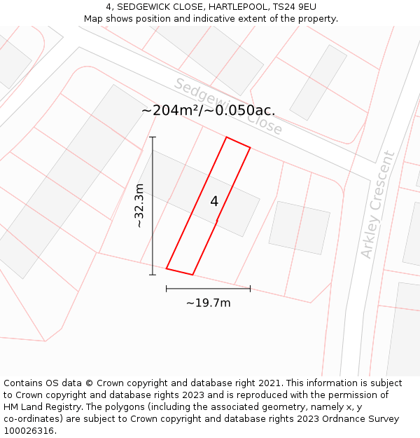 4, SEDGEWICK CLOSE, HARTLEPOOL, TS24 9EU: Plot and title map