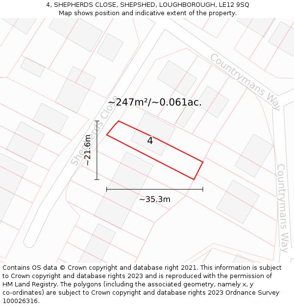 4, SHEPHERDS CLOSE, SHEPSHED, LOUGHBOROUGH, LE12 9SQ: Plot and title map