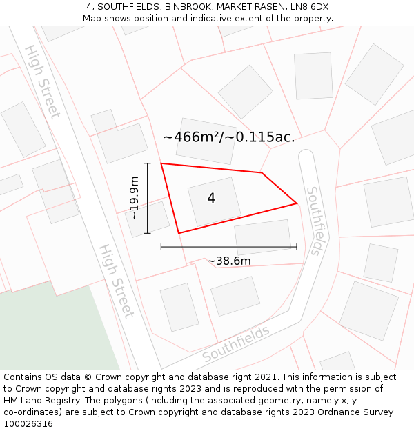 4, SOUTHFIELDS, BINBROOK, MARKET RASEN, LN8 6DX: Plot and title map