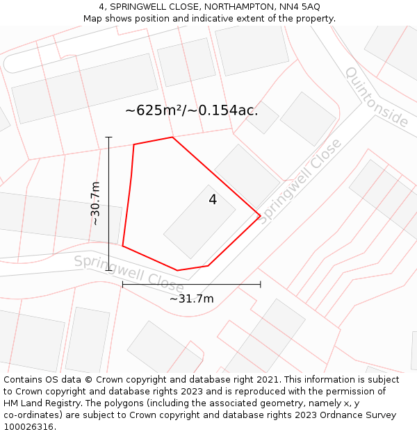 4, SPRINGWELL CLOSE, NORTHAMPTON, NN4 5AQ: Plot and title map