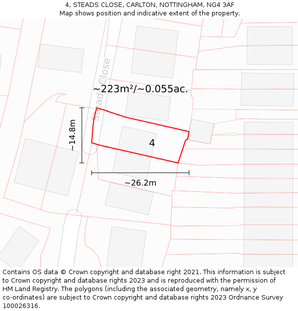 4, STEADS CLOSE, CARLTON, NOTTINGHAM, NG4 3AF: Plot and title map
