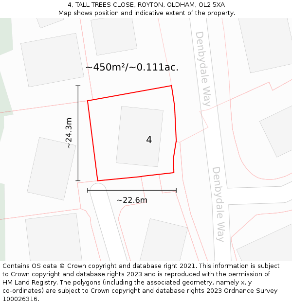 4, TALL TREES CLOSE, ROYTON, OLDHAM, OL2 5XA: Plot and title map