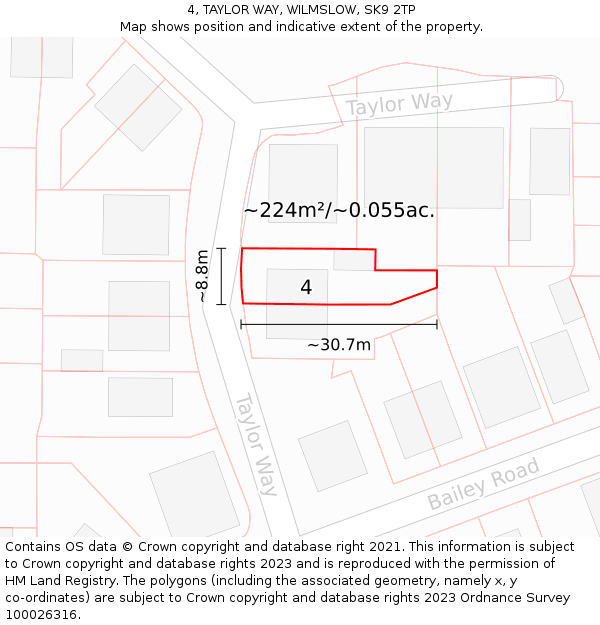 4, TAYLOR WAY, WILMSLOW, SK9 2TP: Plot and title map
