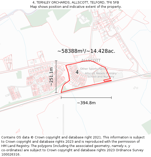 4, TERNLEY ORCHARDS, ALLSCOTT, TELFORD, TF6 5FB: Plot and title map