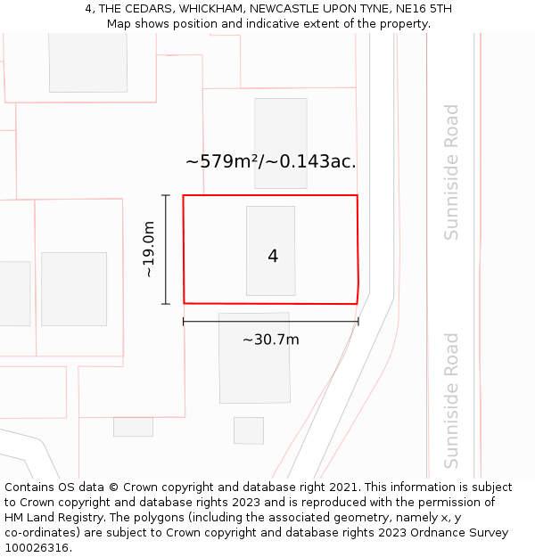4, THE CEDARS, WHICKHAM, NEWCASTLE UPON TYNE, NE16 5TH: Plot and title map
