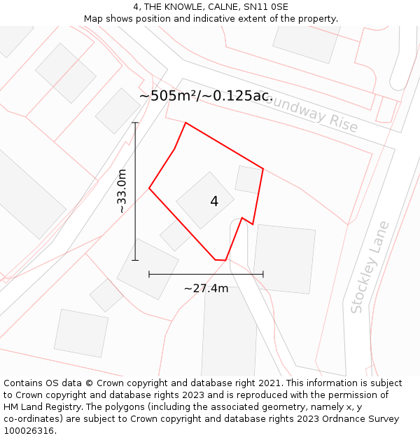 4, THE KNOWLE, CALNE, SN11 0SE: Plot and title map
