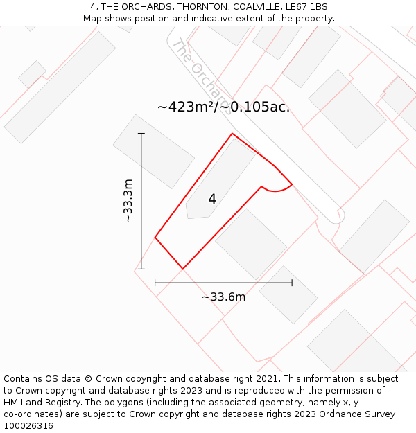 4, THE ORCHARDS, THORNTON, COALVILLE, LE67 1BS: Plot and title map