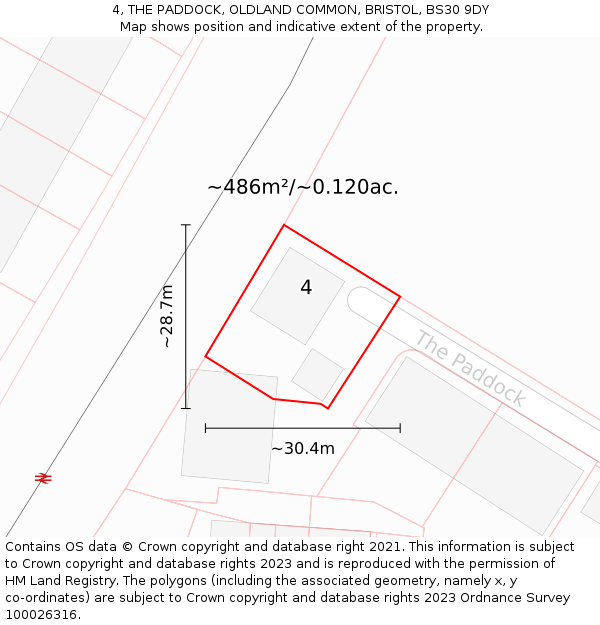 4, THE PADDOCK, OLDLAND COMMON, BRISTOL, BS30 9DY: Plot and title map