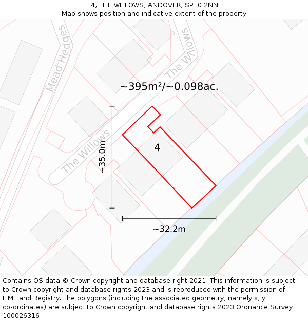 4, THE WILLOWS, ANDOVER, SP10 2NN: Plot and title map