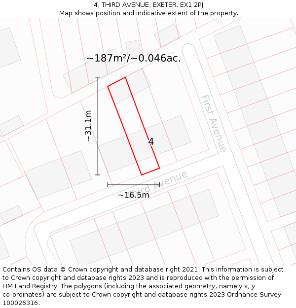 4, THIRD AVENUE, EXETER, EX1 2PJ: Plot and title map