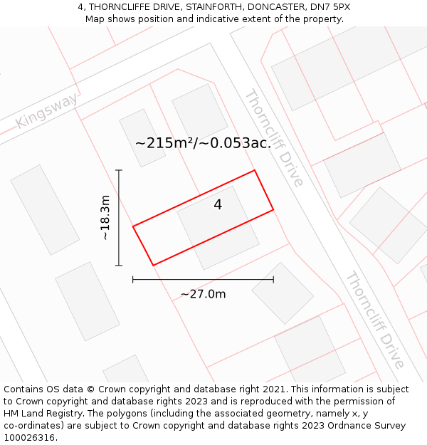 4, THORNCLIFFE DRIVE, STAINFORTH, DONCASTER, DN7 5PX: Plot and title map