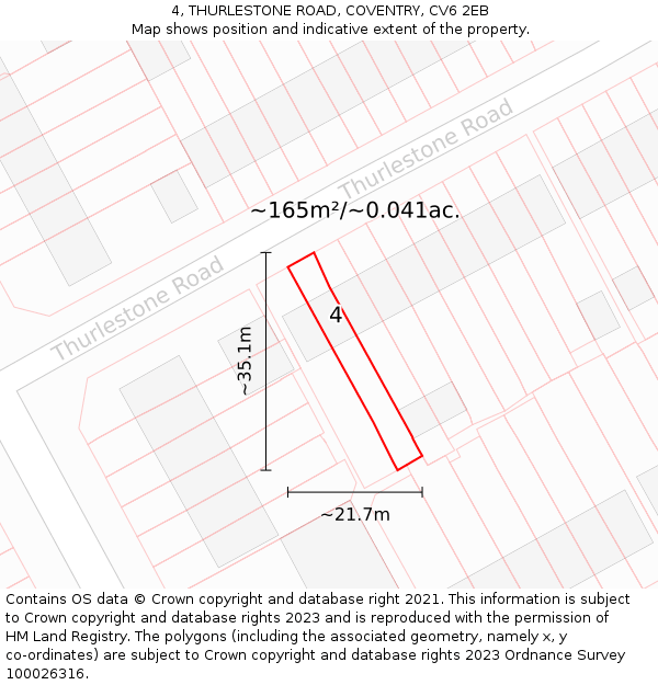4, THURLESTONE ROAD, COVENTRY, CV6 2EB: Plot and title map