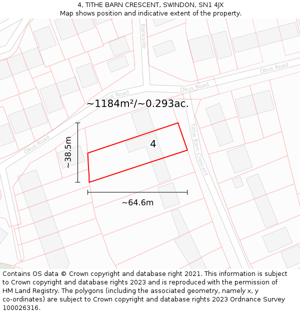 4, TITHE BARN CRESCENT, SWINDON, SN1 4JX: Plot and title map