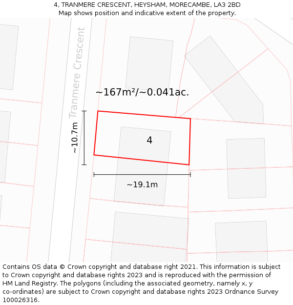 4, TRANMERE CRESCENT, HEYSHAM, MORECAMBE, LA3 2BD: Plot and title map