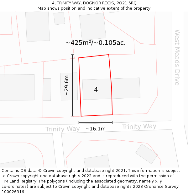 4, TRINITY WAY, BOGNOR REGIS, PO21 5RQ: Plot and title map