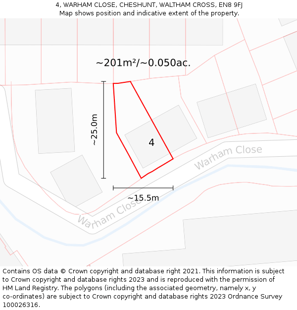 4, WARHAM CLOSE, CHESHUNT, WALTHAM CROSS, EN8 9FJ: Plot and title map
