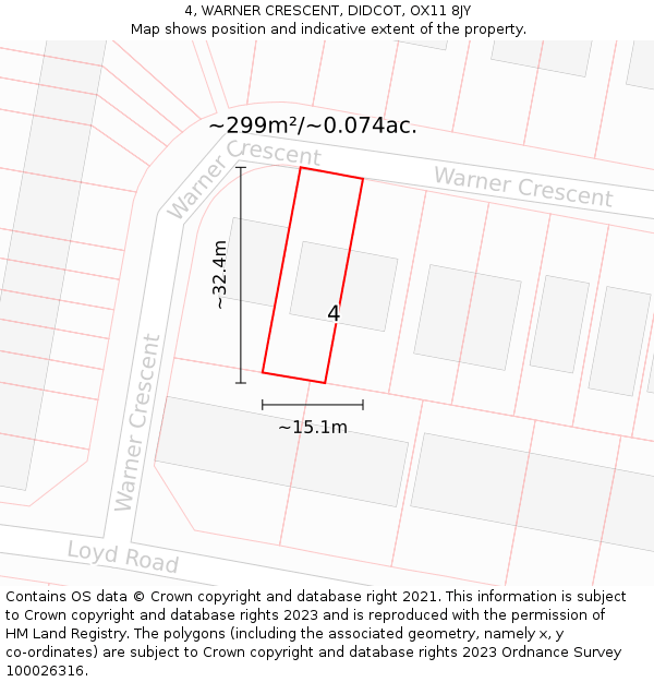 4, WARNER CRESCENT, DIDCOT, OX11 8JY: Plot and title map