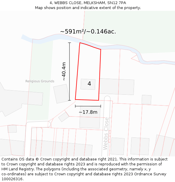 4, WEBBS CLOSE, MELKSHAM, SN12 7PA: Plot and title map