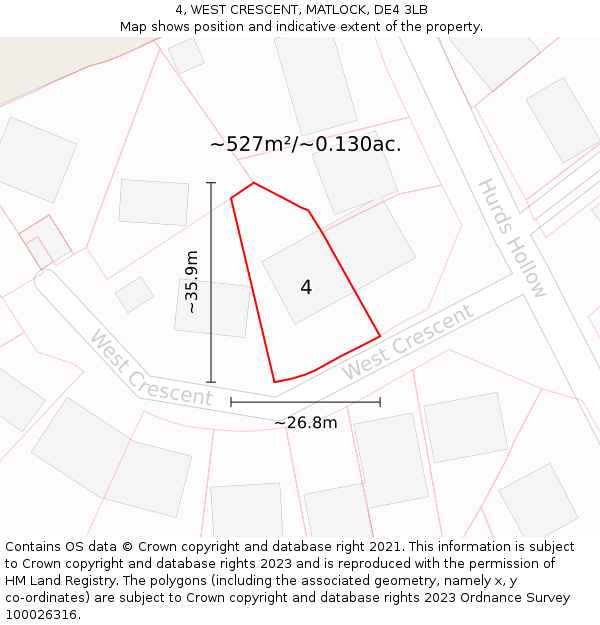 4, WEST CRESCENT, MATLOCK, DE4 3LB: Plot and title map