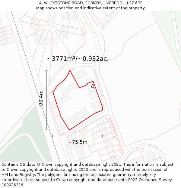 4, WHEATSTONE ROAD, FORMBY, LIVERPOOL, L37 6BF: Plot and title map