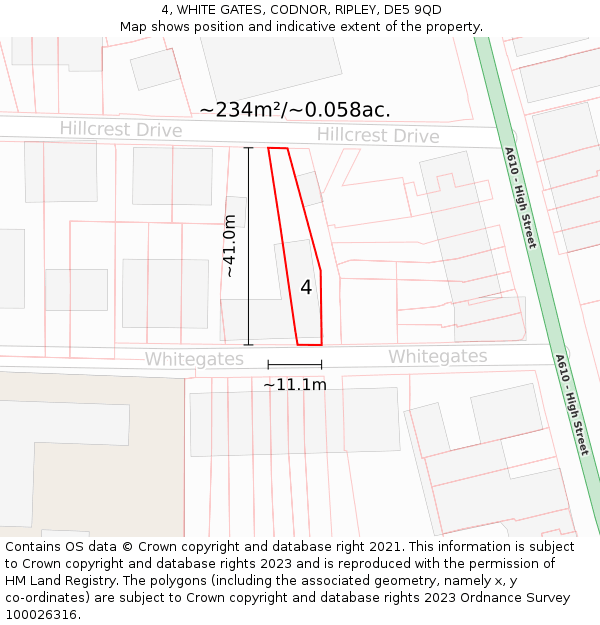 4, WHITE GATES, CODNOR, RIPLEY, DE5 9QD: Plot and title map