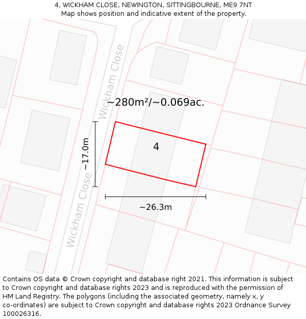 4, WICKHAM CLOSE, NEWINGTON, SITTINGBOURNE, ME9 7NT: Plot and title map