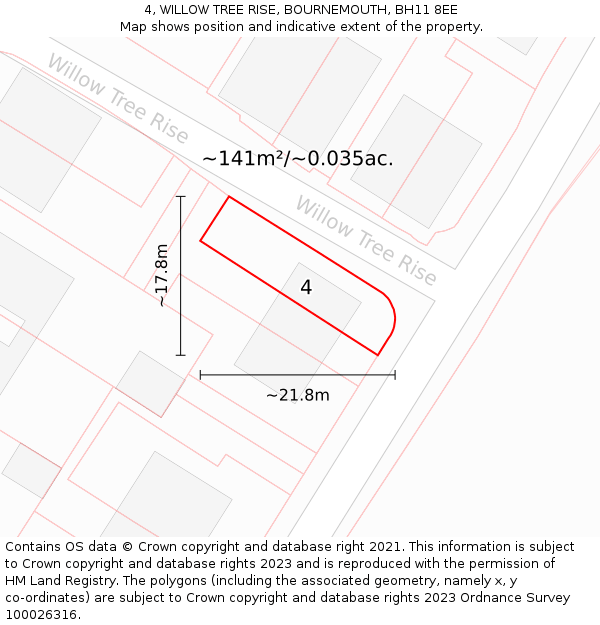 4, WILLOW TREE RISE, BOURNEMOUTH, BH11 8EE: Plot and title map