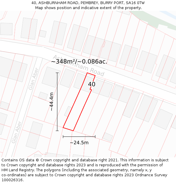 40, ASHBURNHAM ROAD, PEMBREY, BURRY PORT, SA16 0TW: Plot and title map