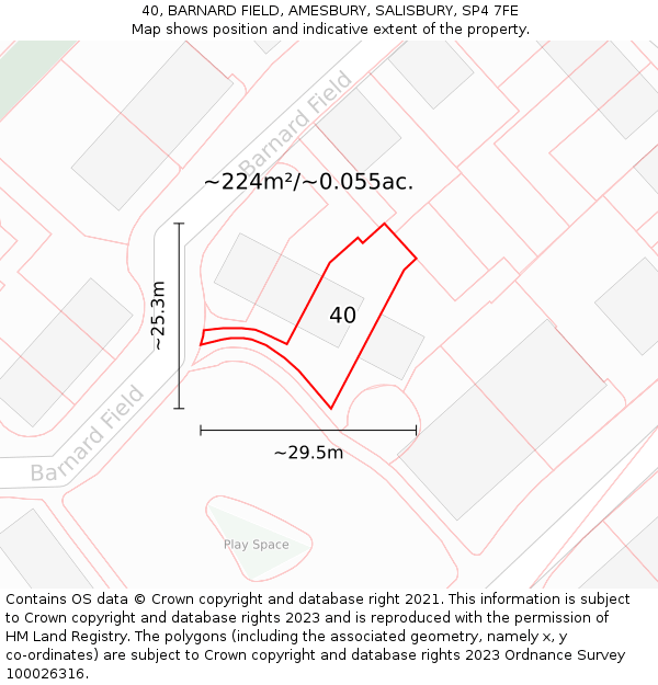 40, BARNARD FIELD, AMESBURY, SALISBURY, SP4 7FE: Plot and title map