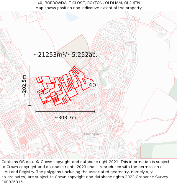 40, BORROWDALE CLOSE, ROYTON, OLDHAM, OL2 6TN: Plot and title map