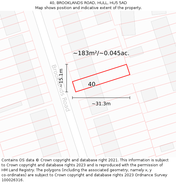 40, BROOKLANDS ROAD, HULL, HU5 5AD: Plot and title map