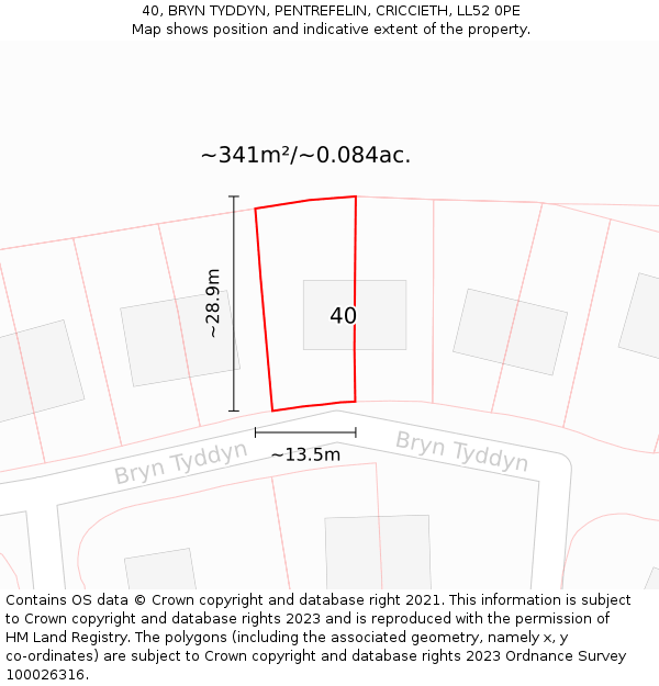 40, BRYN TYDDYN, PENTREFELIN, CRICCIETH, LL52 0PE: Plot and title map