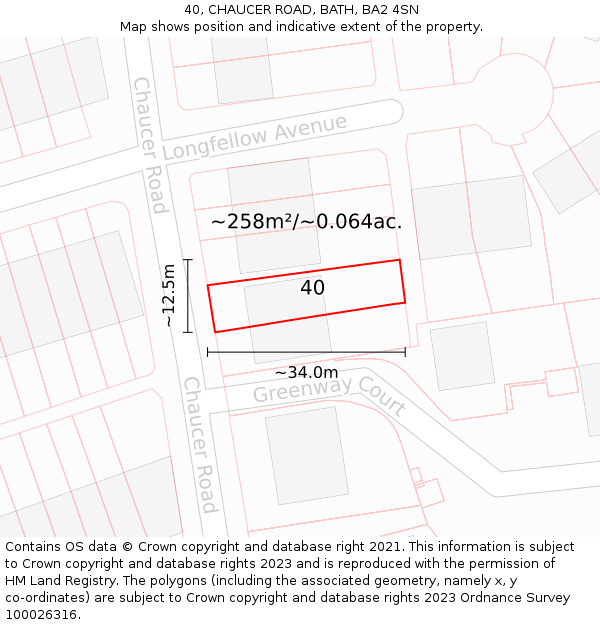 40, CHAUCER ROAD, BATH, BA2 4SN: Plot and title map